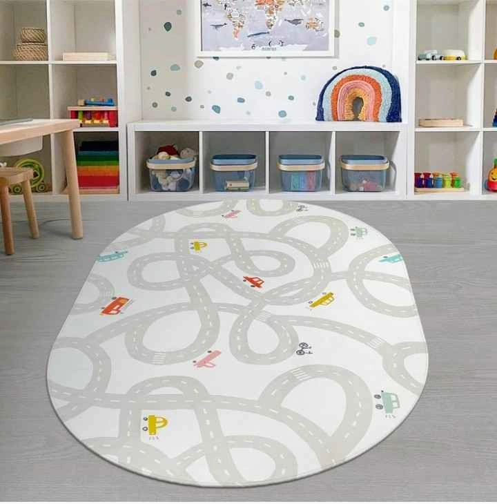 Grey Car Rug for Playroom, 5'X7' Kids Play Mat for Toddlers - photo 2