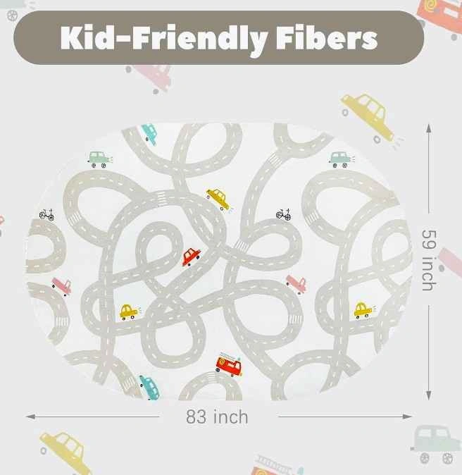Grey Car Rug for Playroom, 5'X7' Kids Play Mat for Toddlers - photo 4