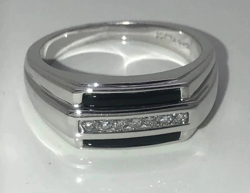 Rogers and Hollands 10kt White Gold Men's Onyx Diamond Ring