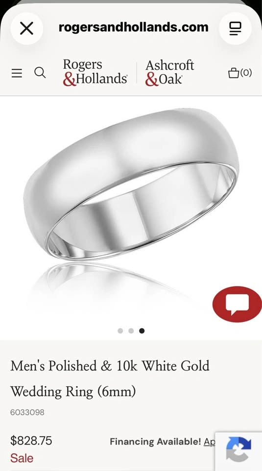 Roger and Hollands Men's 10k White Gold Ring (6mm) size 11
