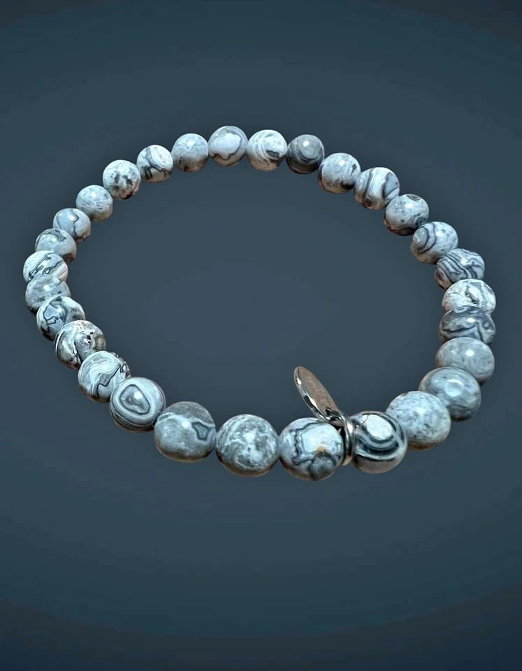 Grey Marble Beaded Stretch Bracelet ✨