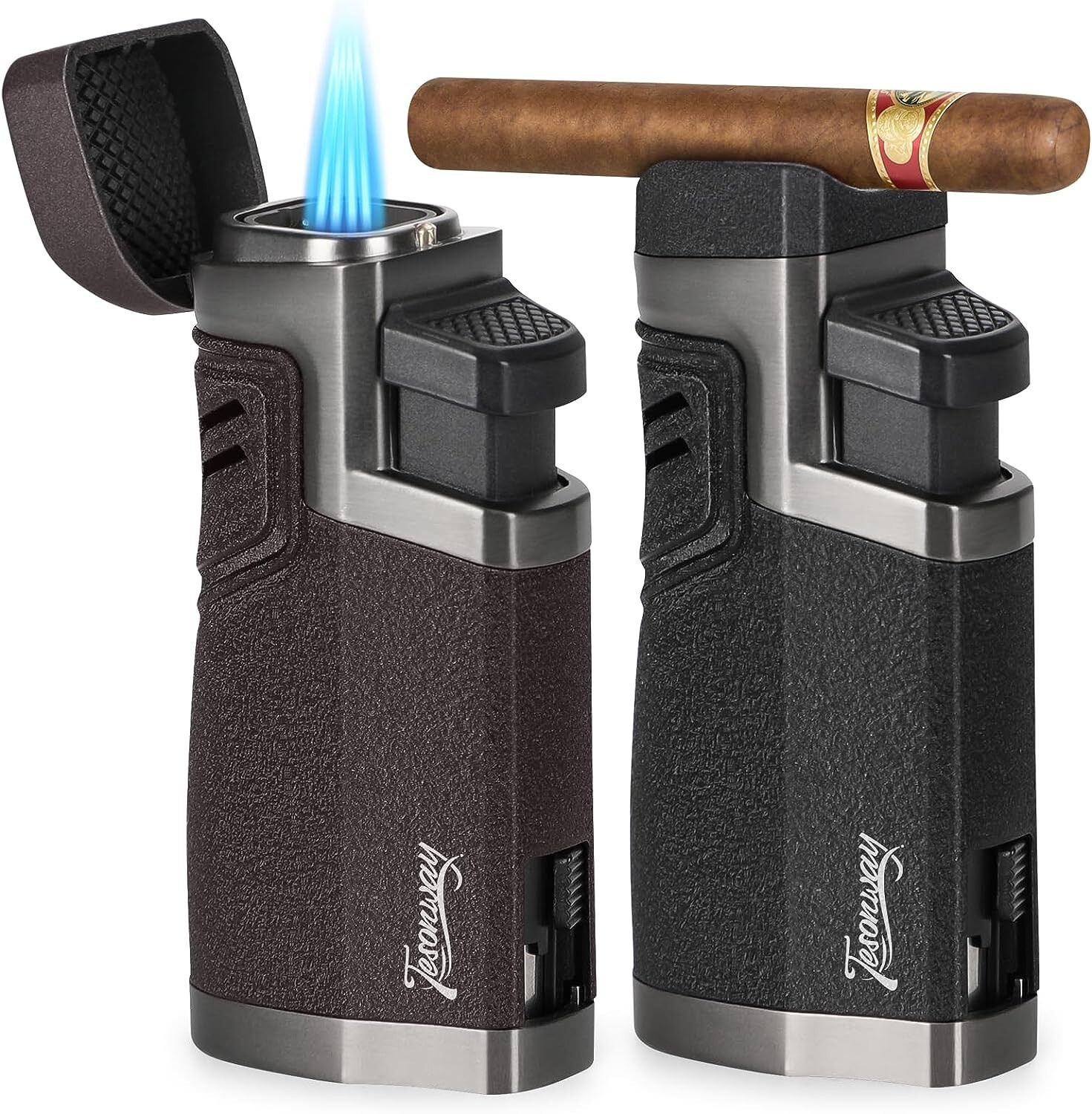 Cigar Lighter, 2 Pack, Quad Jet Flame Torch Lighter, Refillable