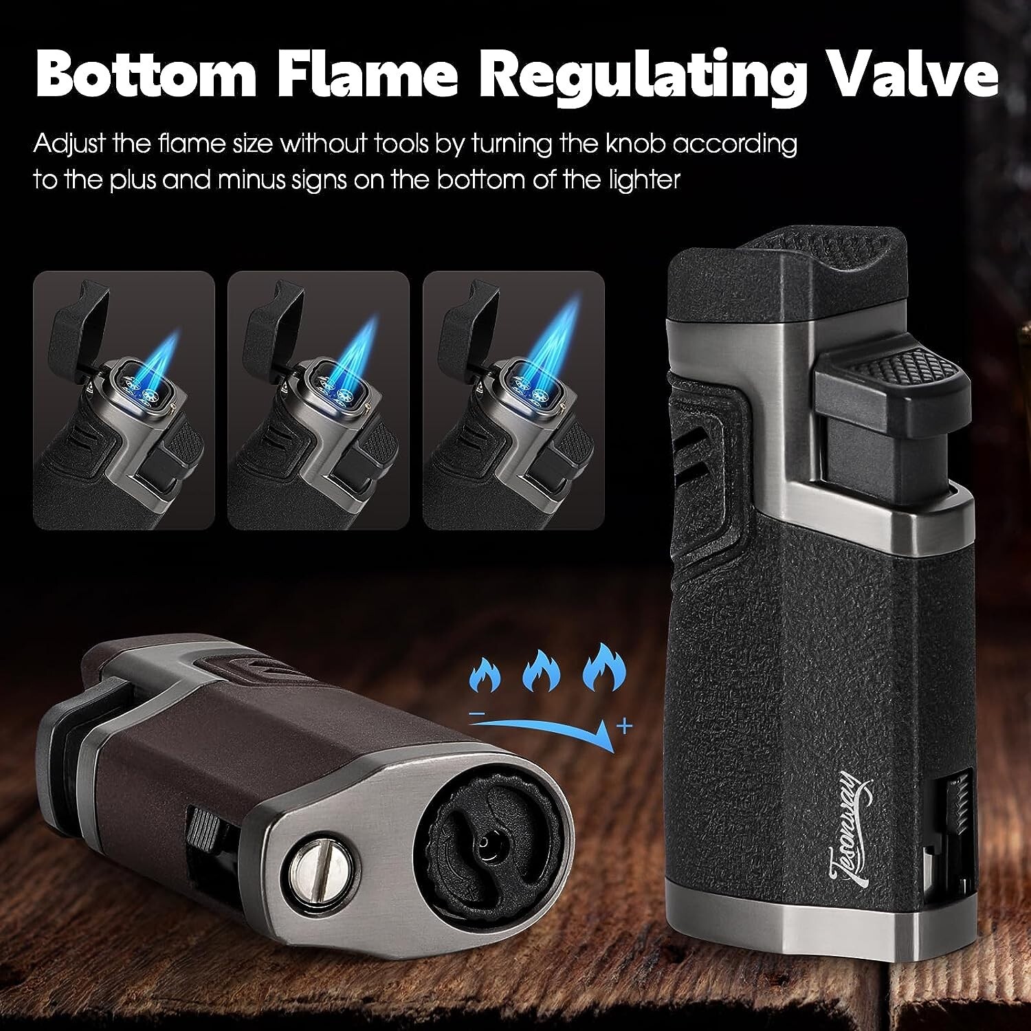 Cigar Lighter, 2 Pack, Quad Jet Flame Torch Lighter, Refillable - photo 3