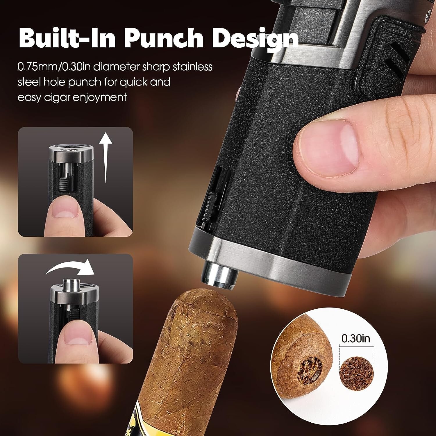 Cigar Lighter, 2 Pack, Quad Jet Flame Torch Lighter, Refillable - photo 5
