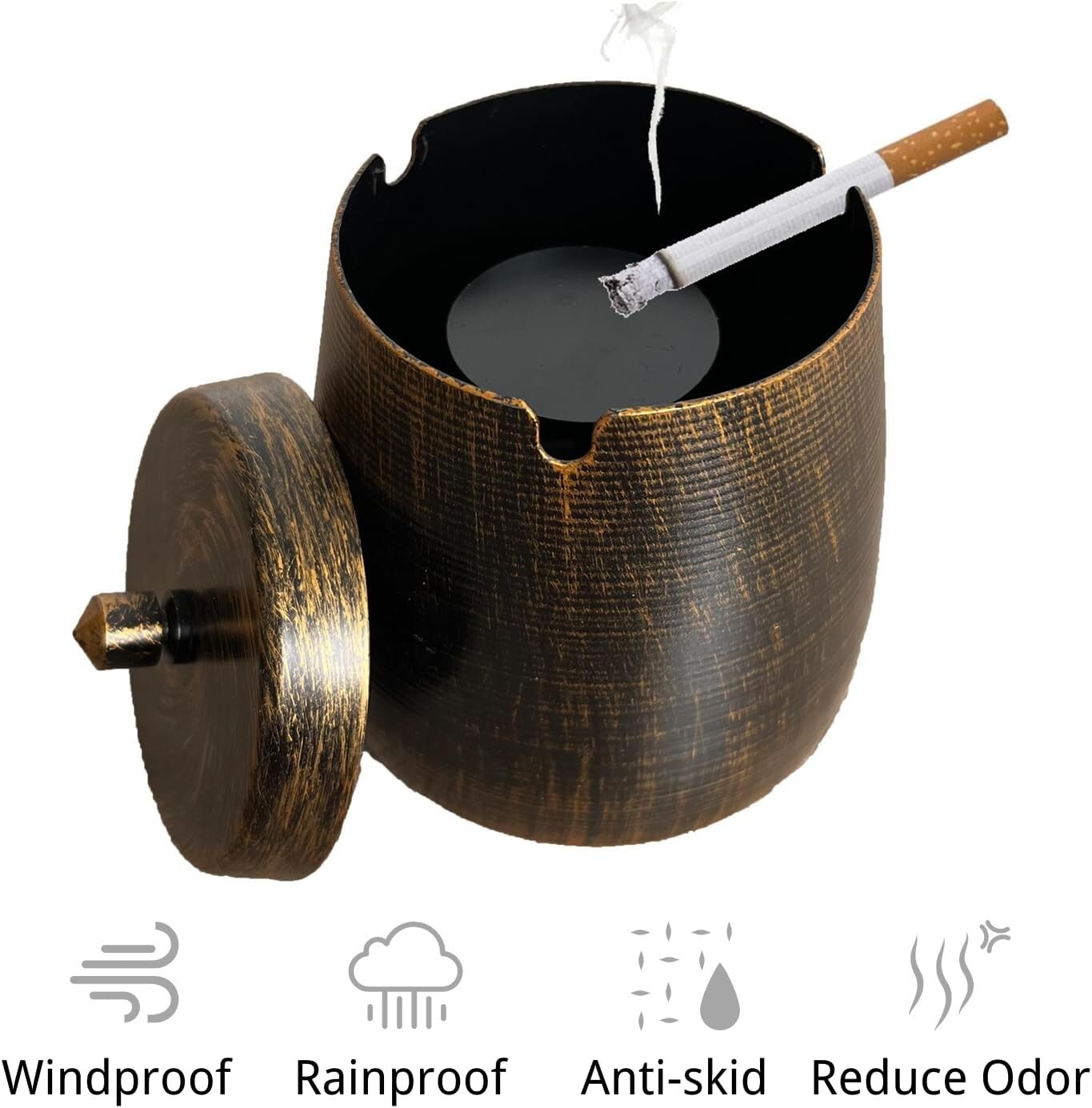Large Outdoor Ashtray with Lid - Stainless Steel