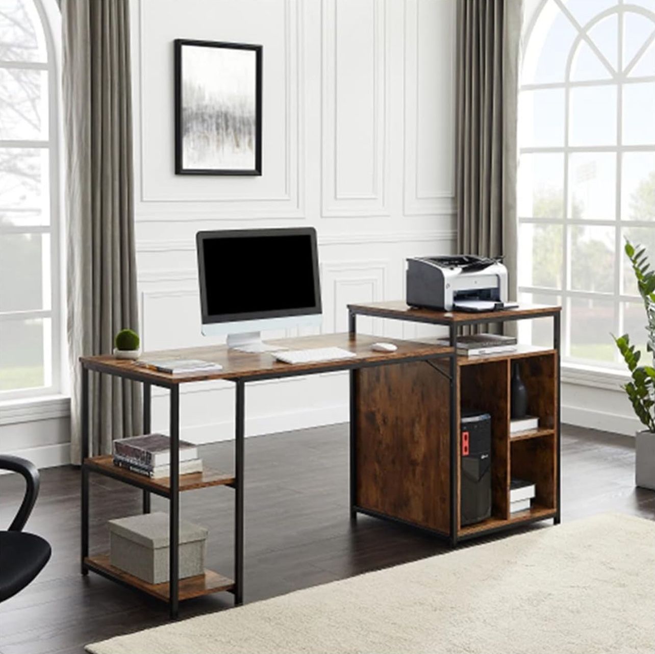 Sturdy Home Office Desk with Shelves
