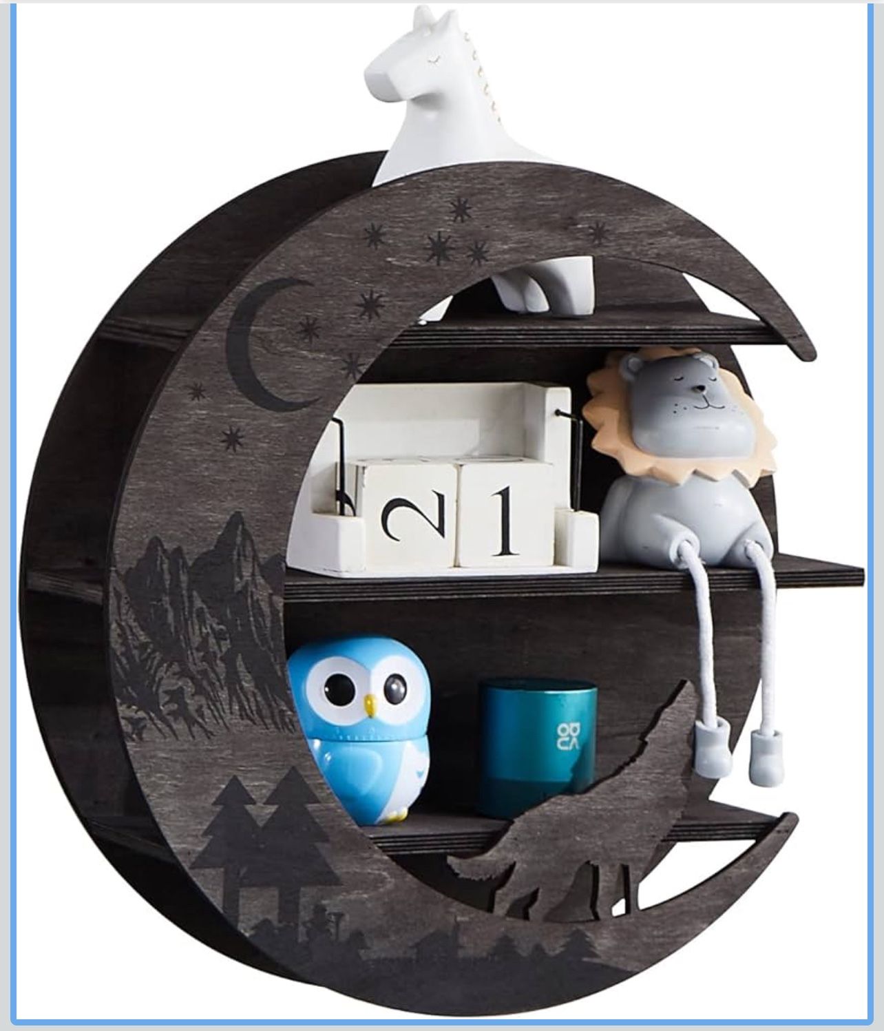 Wood Moon Shelf for Crystals, Oils