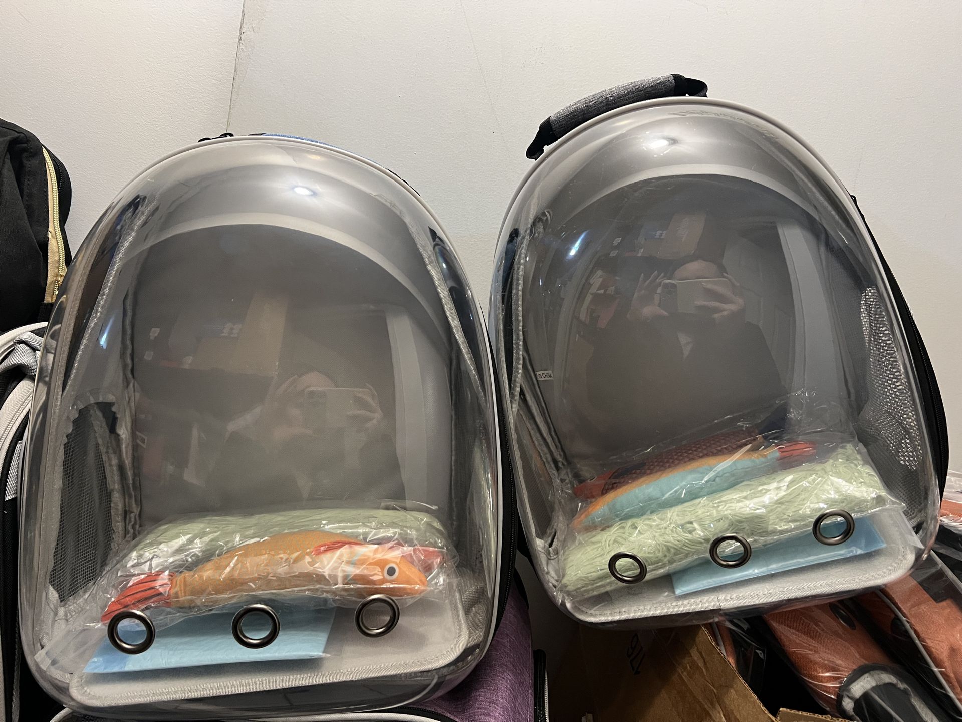 Pet Carrier Backpack, Cat Toy, Training Pad - $22 Each
