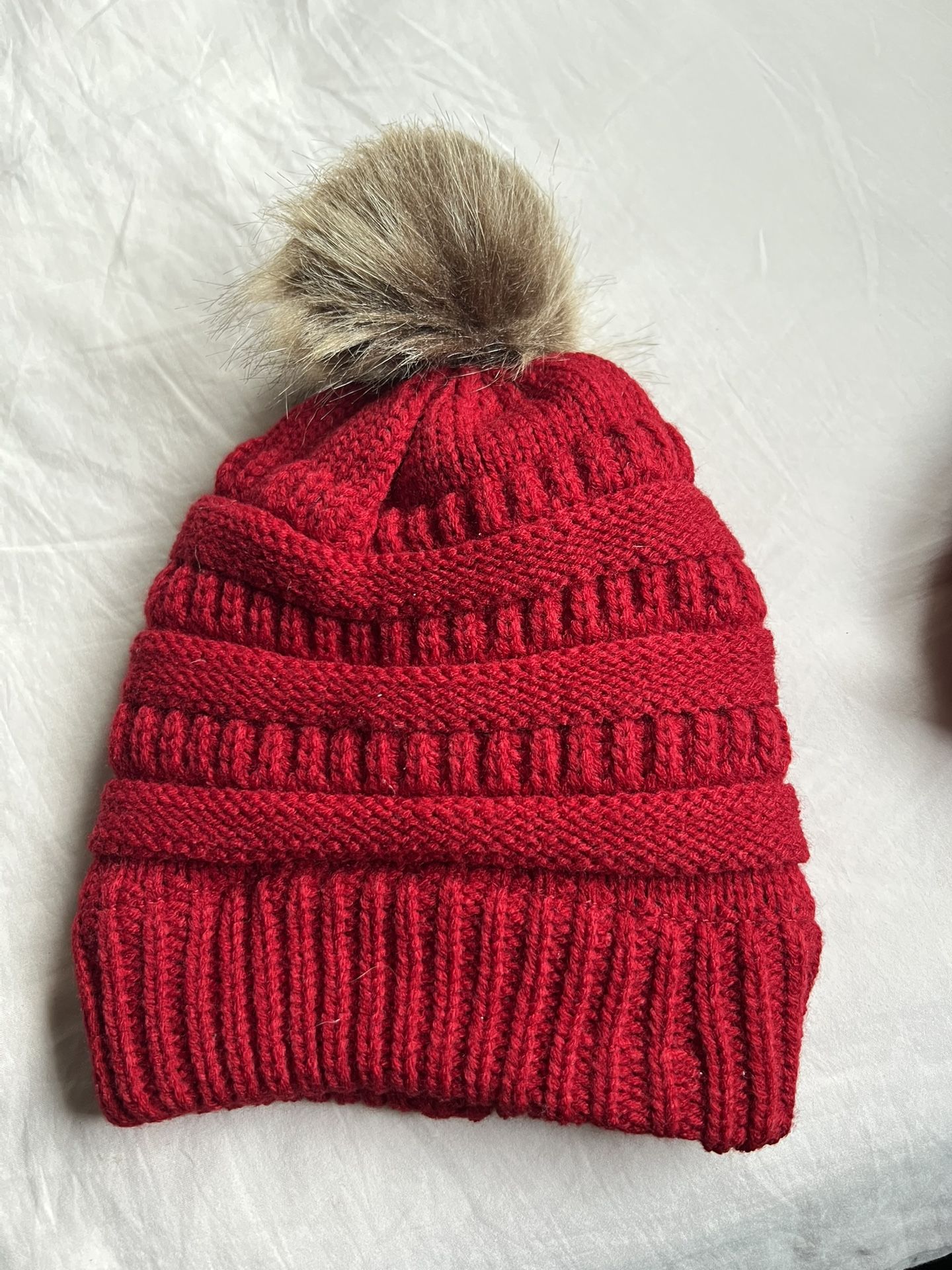 Set of 2 Red Pom-Pom Beanies | Cozy Fleece Lined Winter Hats - photo 5