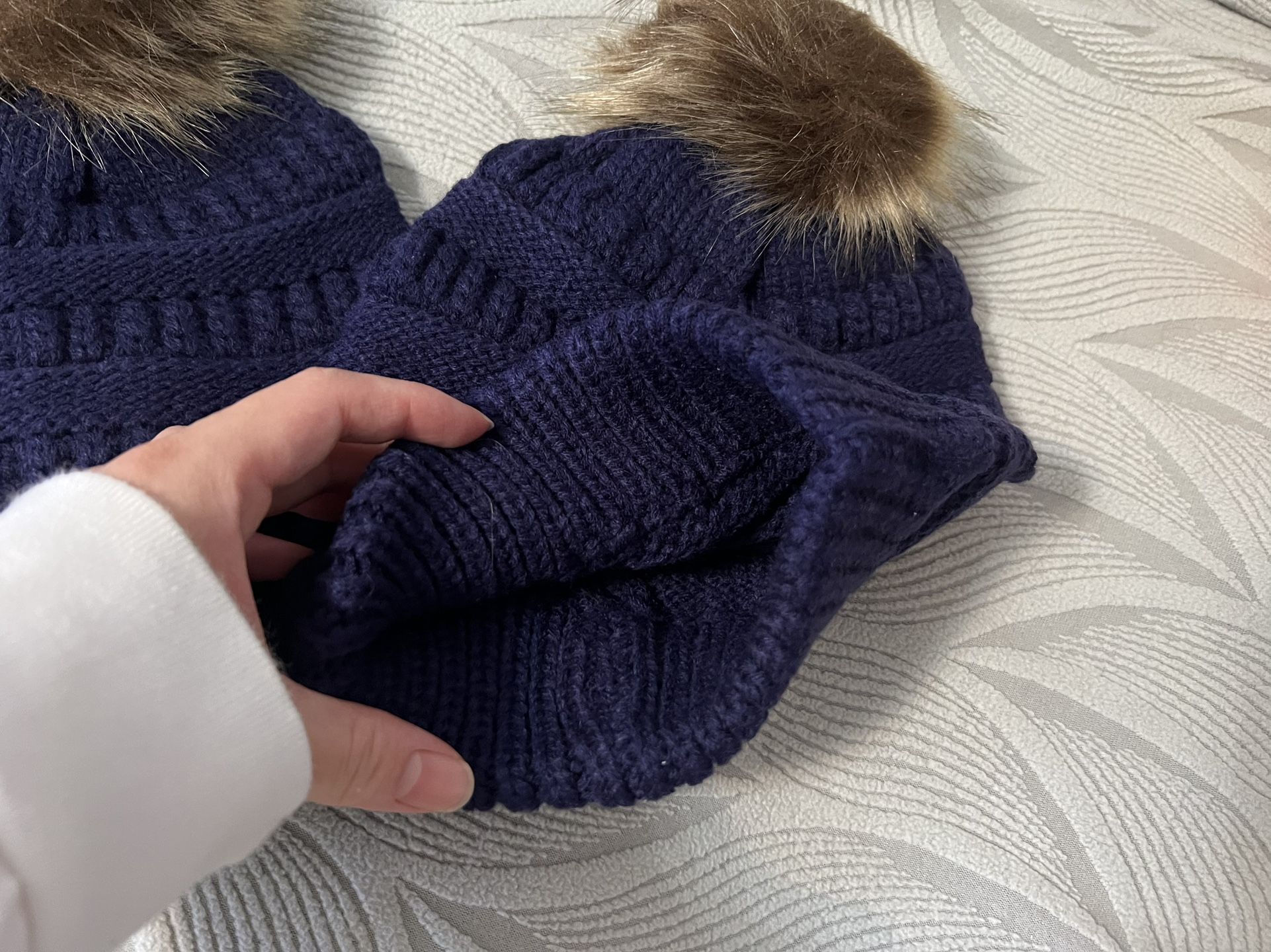 2-Pack Blue Pompom Beanie Hats, Soft & Warm Winter Knit - photo 4