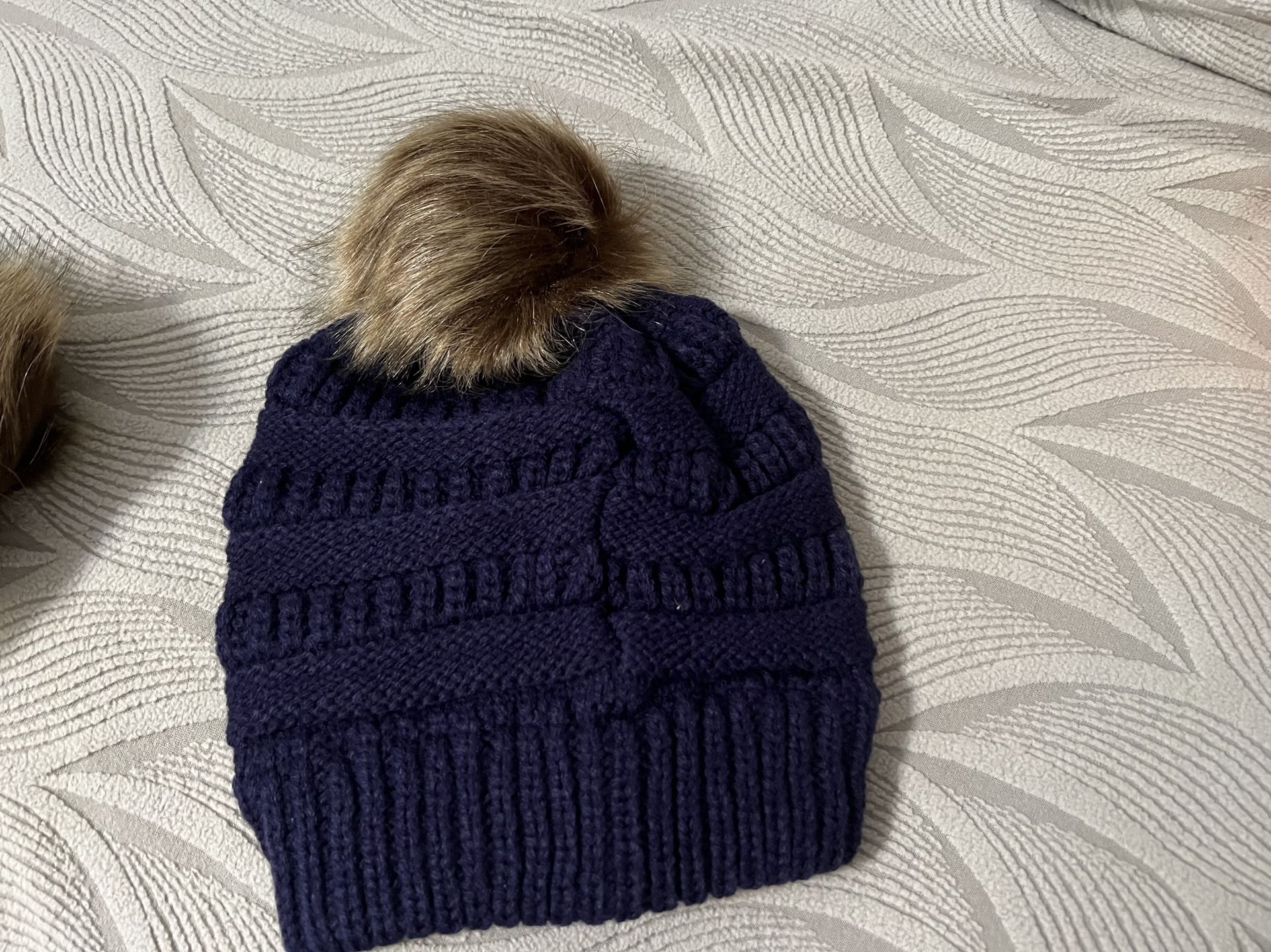2-Pack Blue Pompom Beanie Hats, Soft & Warm Winter Knit - photo 5