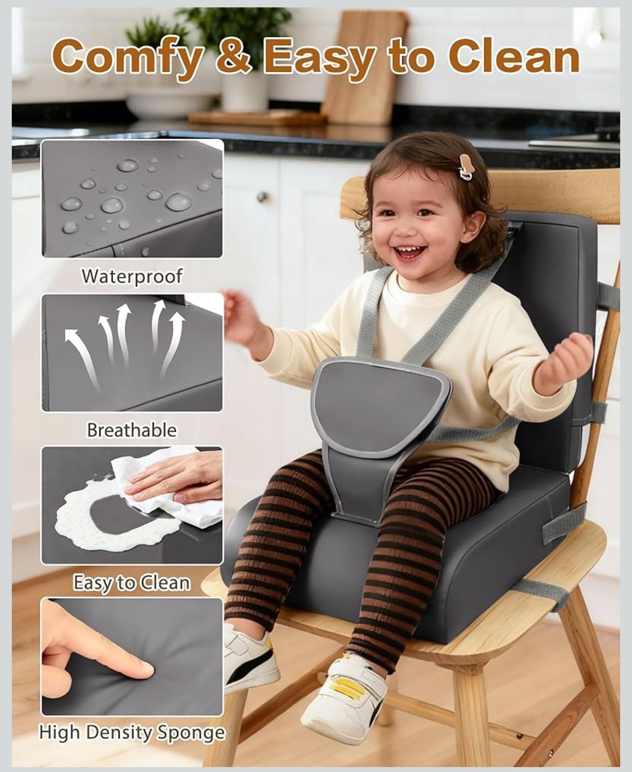 Toddler Booster Seat for Kitchen Chair - Portable & Adjustable - photo 4