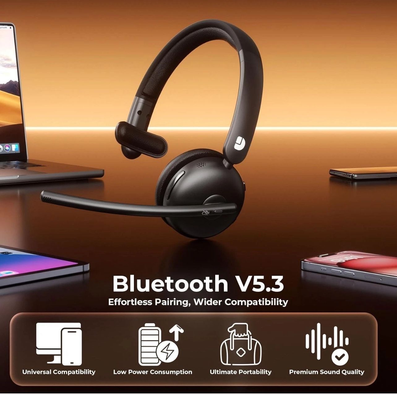 Wireless Headset with Mic for Work - Bluetooth 5.3, AI Noise Can - photo 4