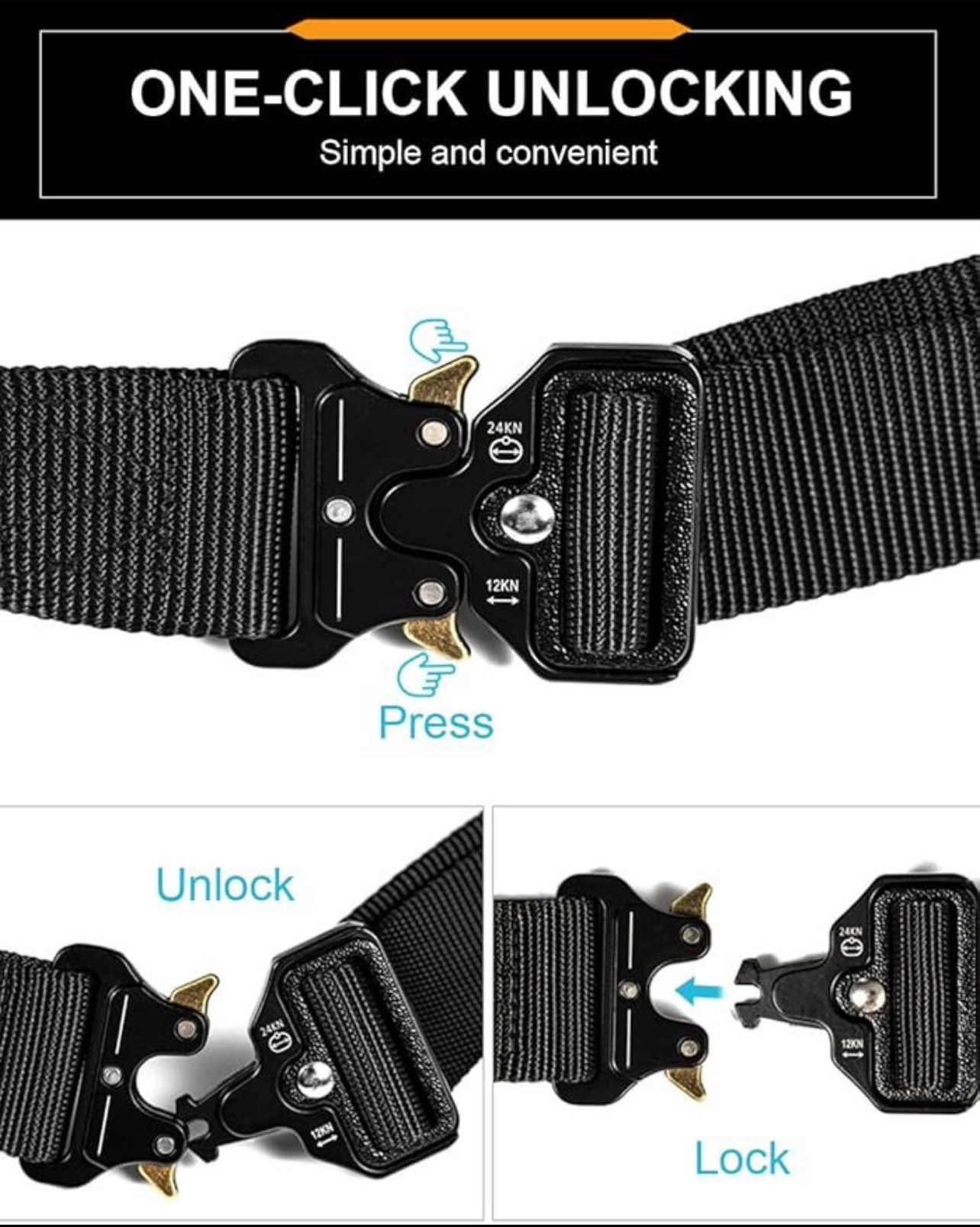 Mens Tactical Belt Work Belt 1.5" Nylon Web Auto Buckle - photo 2