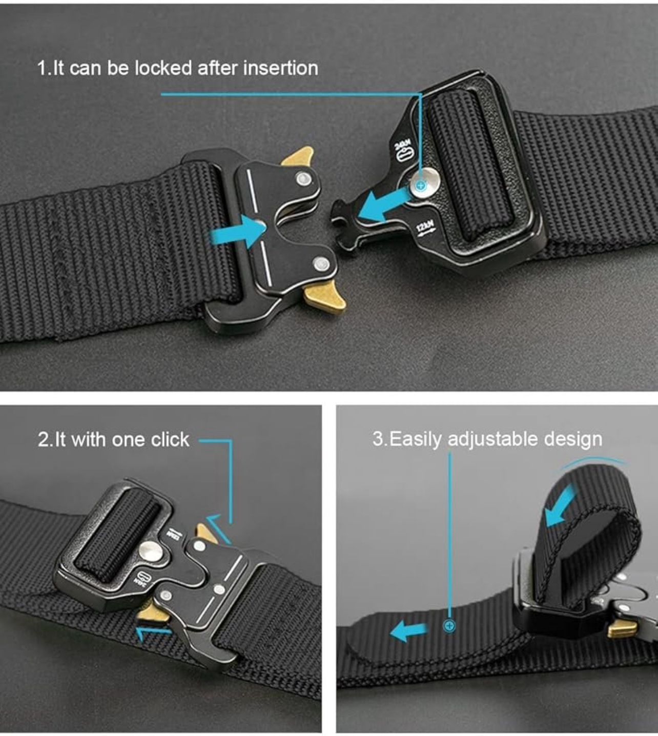 Mens Tactical Belt Work Belt 1.5" Nylon Web Auto Buckle - photo 3