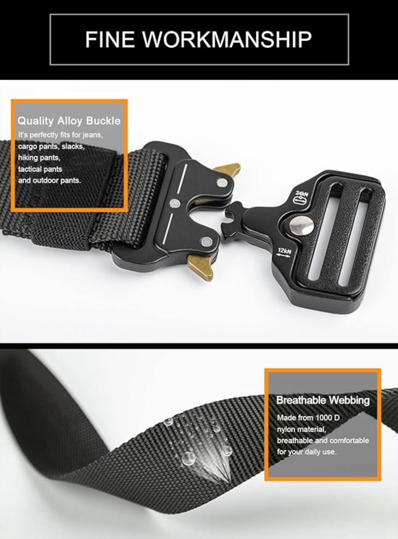 Mens Tactical Belt Work Belt 1.5" Nylon Web Auto Buckle - photo 4