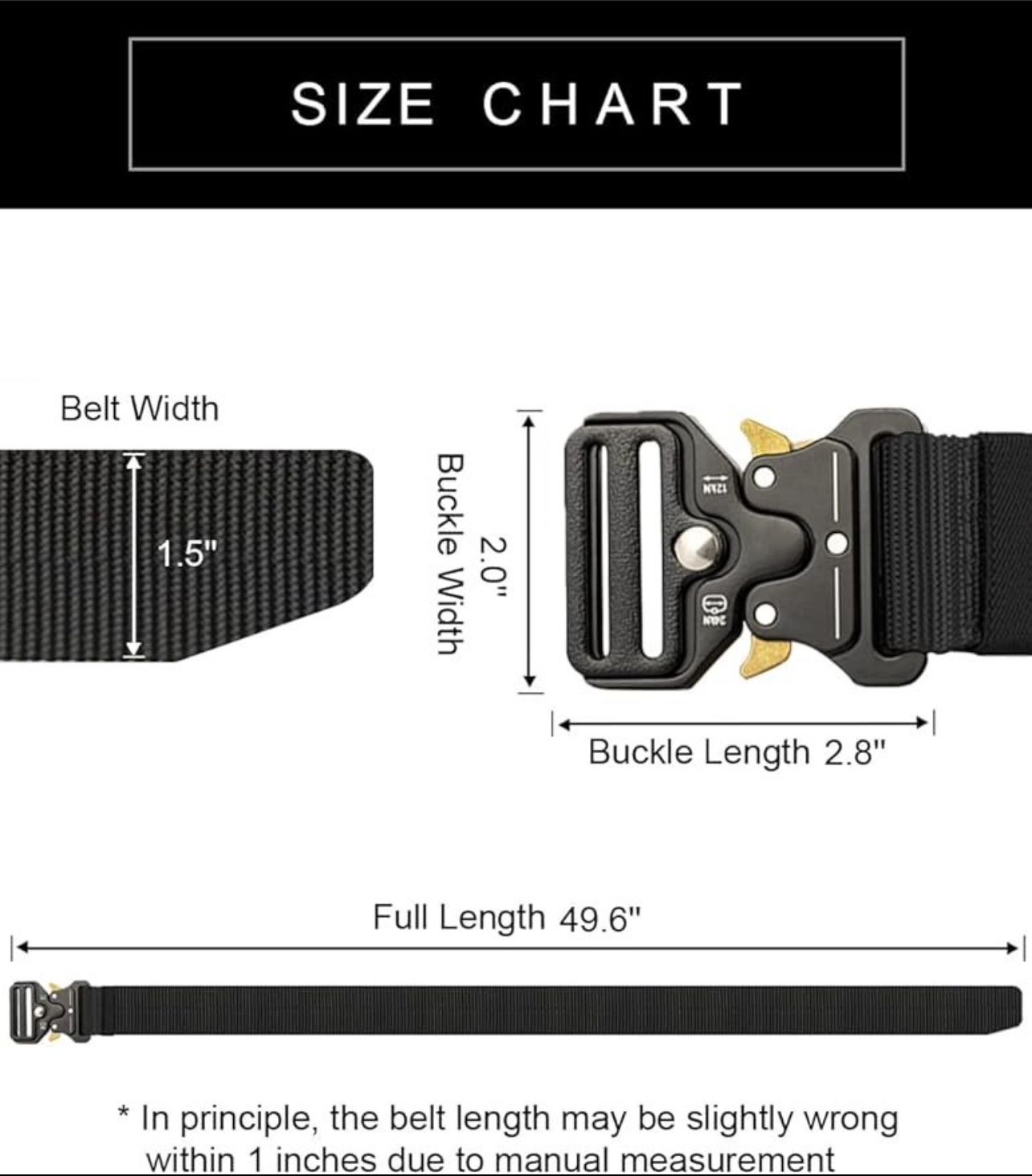 Mens Tactical Belt Work Belt 1.5" Nylon Web Auto Buckle - photo 5