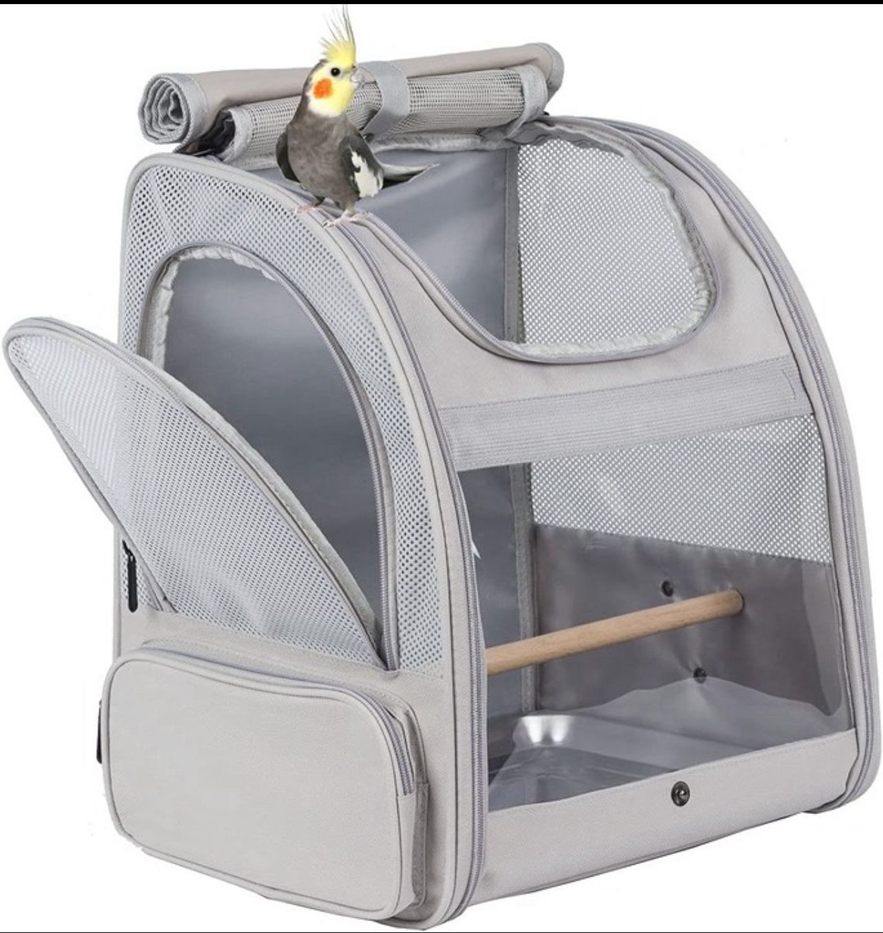 Grey Bird Backpack Carrier with Stand Perch
