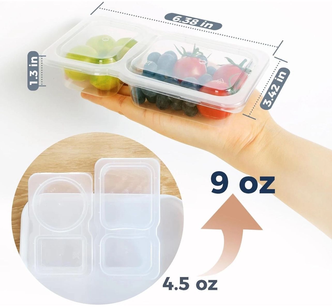 20Pcs Double Compartment Snack Containers, 9OZ Reusable - photo 3