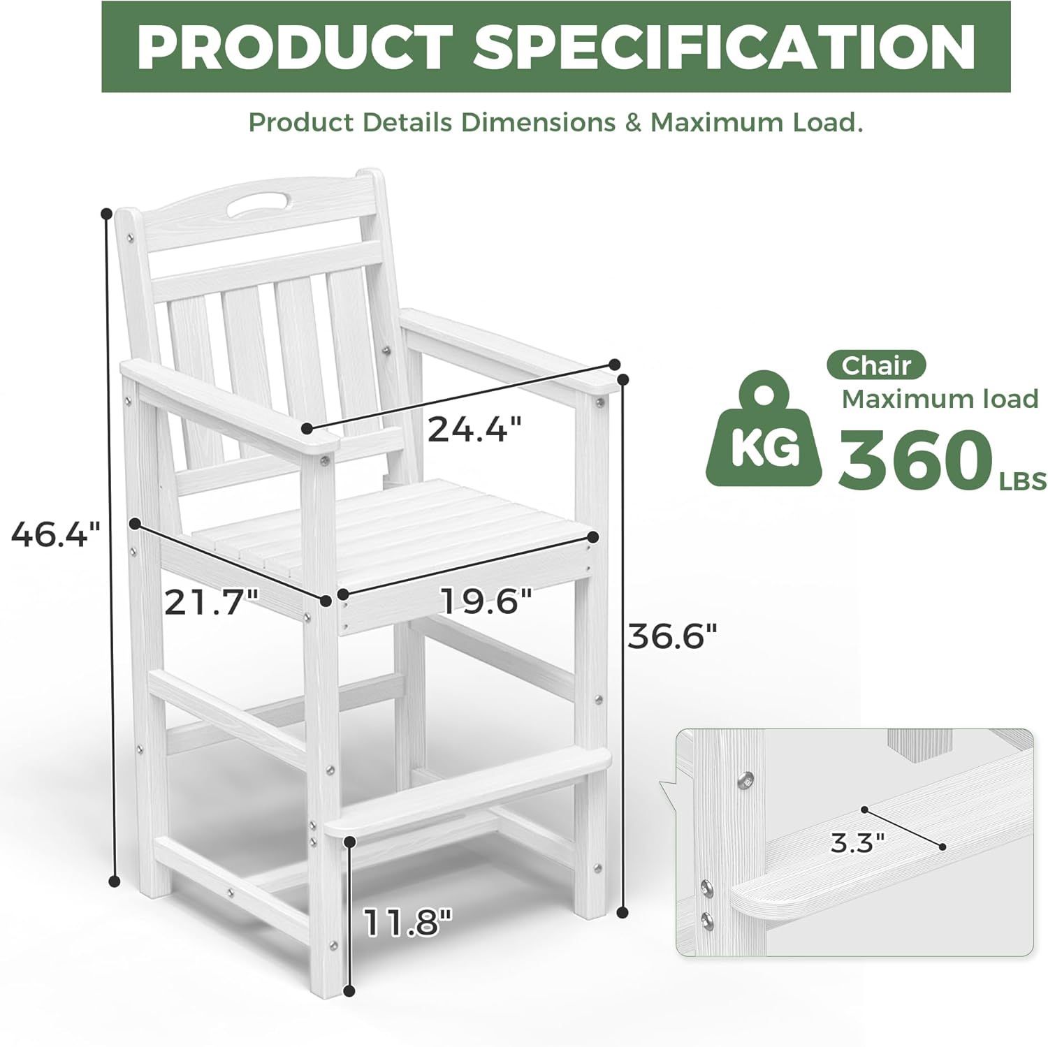 White Tall Adirondack Bar Chair for Patio - photo 3