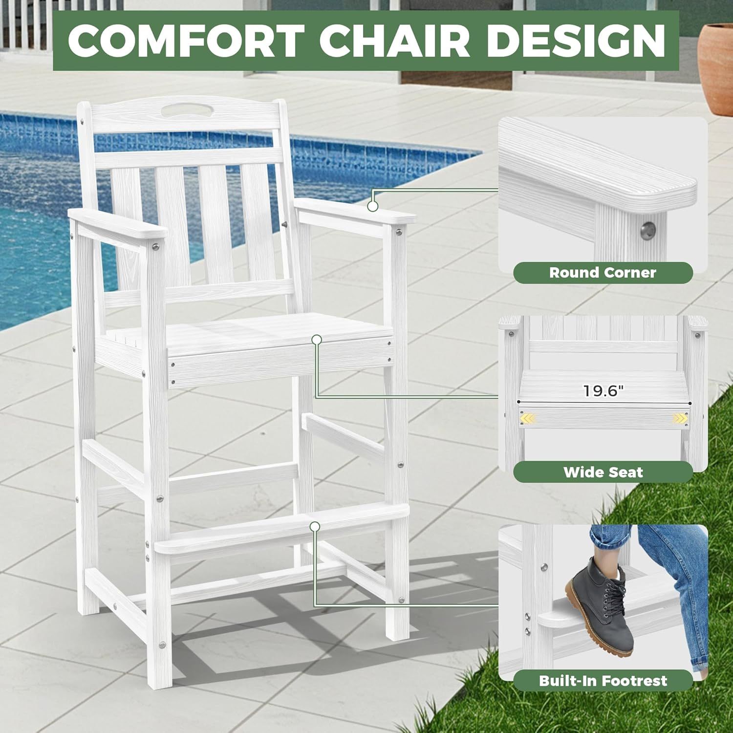White Tall Adirondack Bar Chair for Patio - photo 5