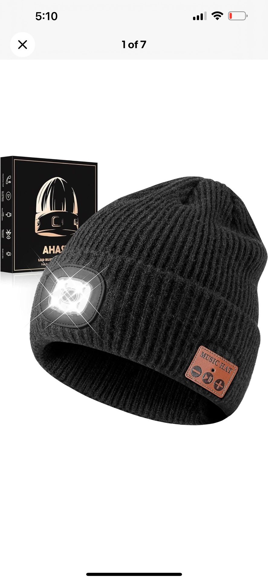 Bluetooth Beanie Hat with LED Light & Headphones