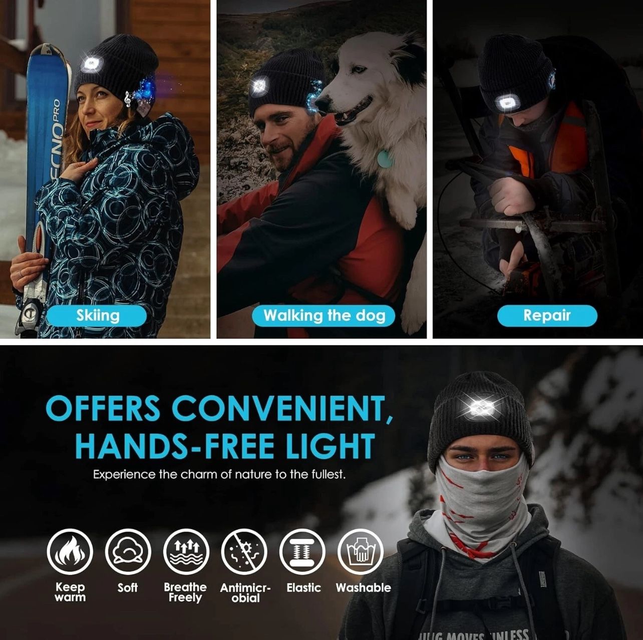 Bluetooth Beanie Hat with LED Light & Headphones - photo 4