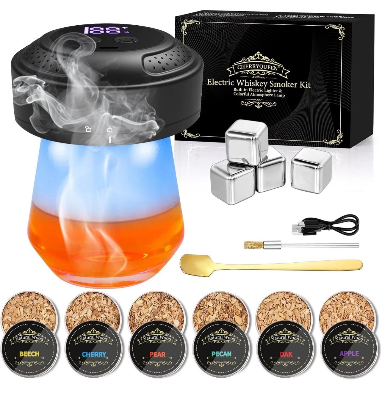 CHERRYQUEEN Electric Whiskey Smoker Kit