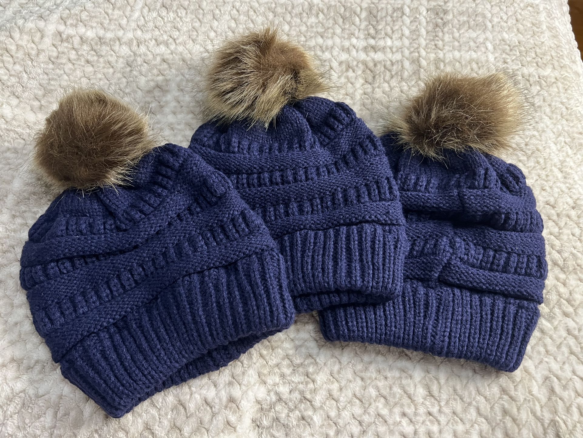 Winter Pom Pom Hat Navy Blue 3x Pack