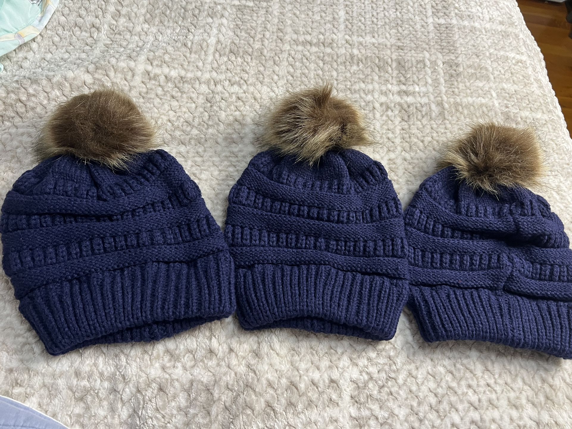 Winter Pom Pom Hat Navy Blue 3x Pack - photo 2