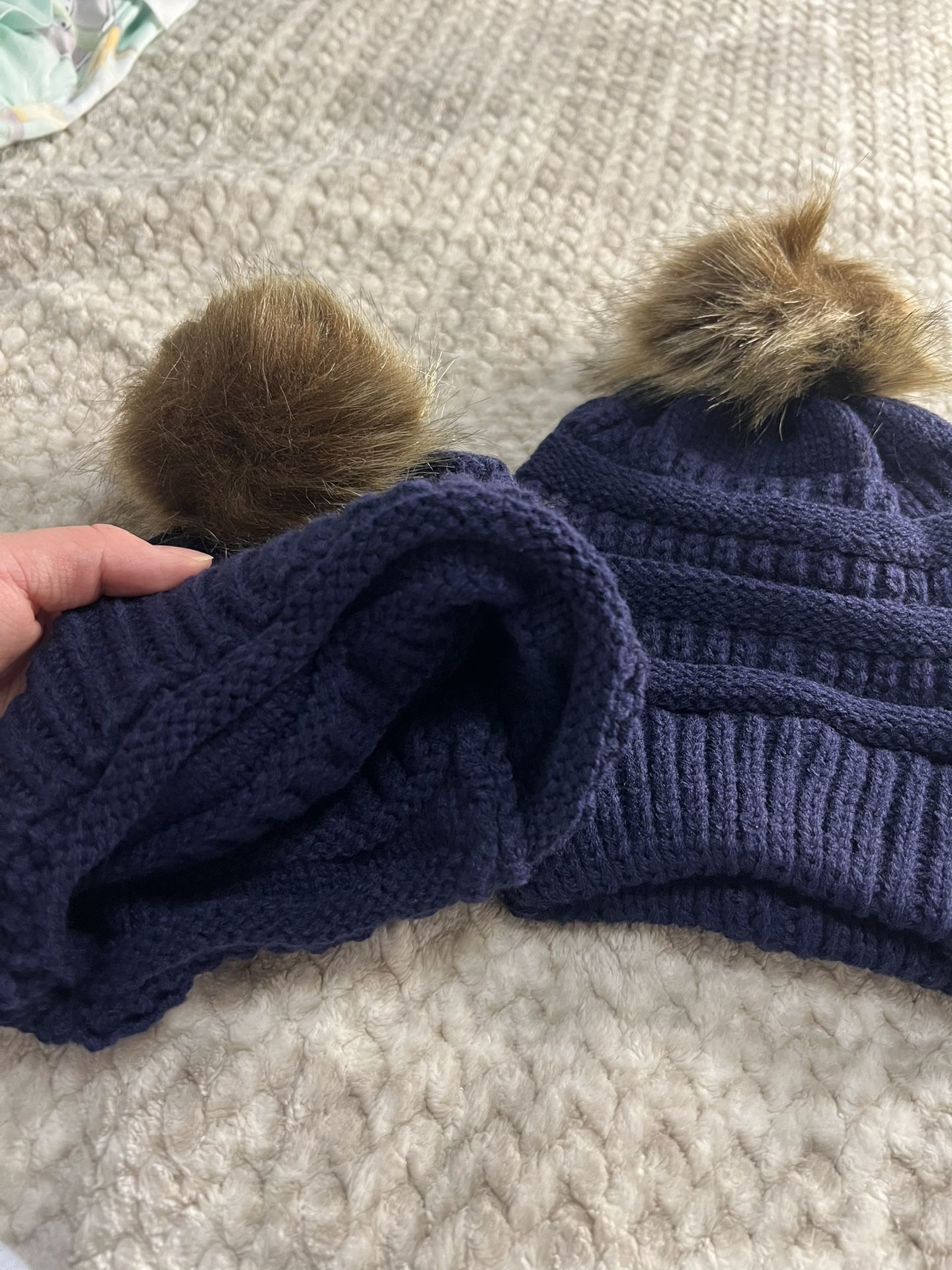Winter Pom Pom Hat Navy Blue 3x Pack - photo 3