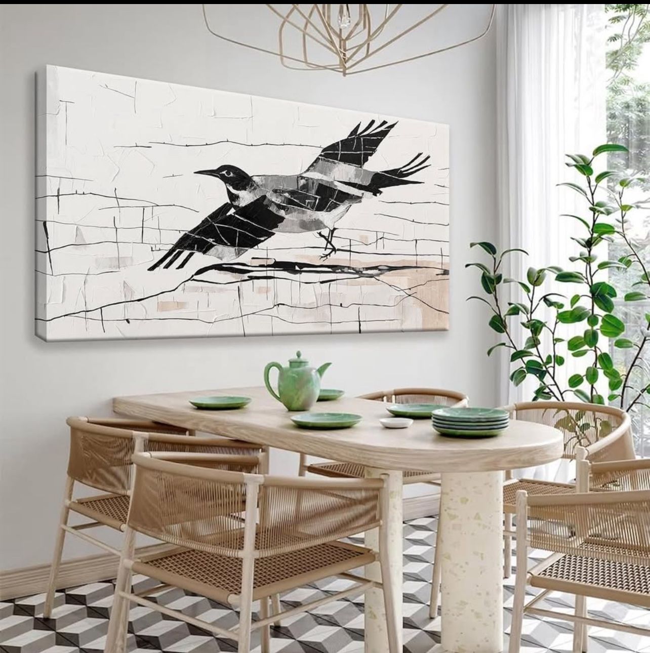 Small Bird Canvas Art - Black & Grey Abstract