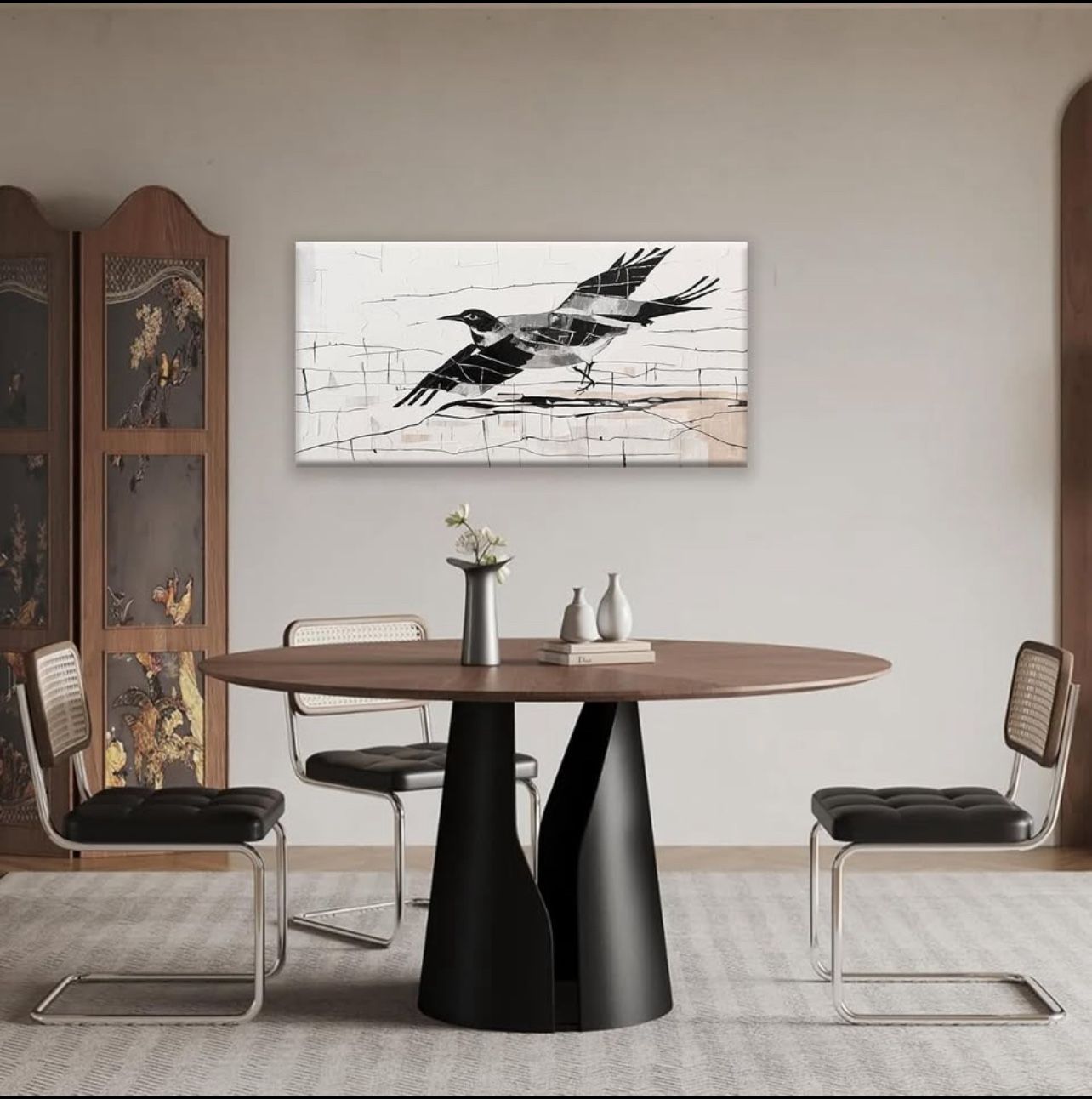 Small Bird Canvas Art - Black & Grey Abstract - photo 3