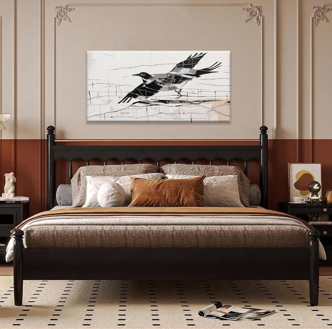 Small Bird Canvas Art - Black & Grey Abstract - photo 4
