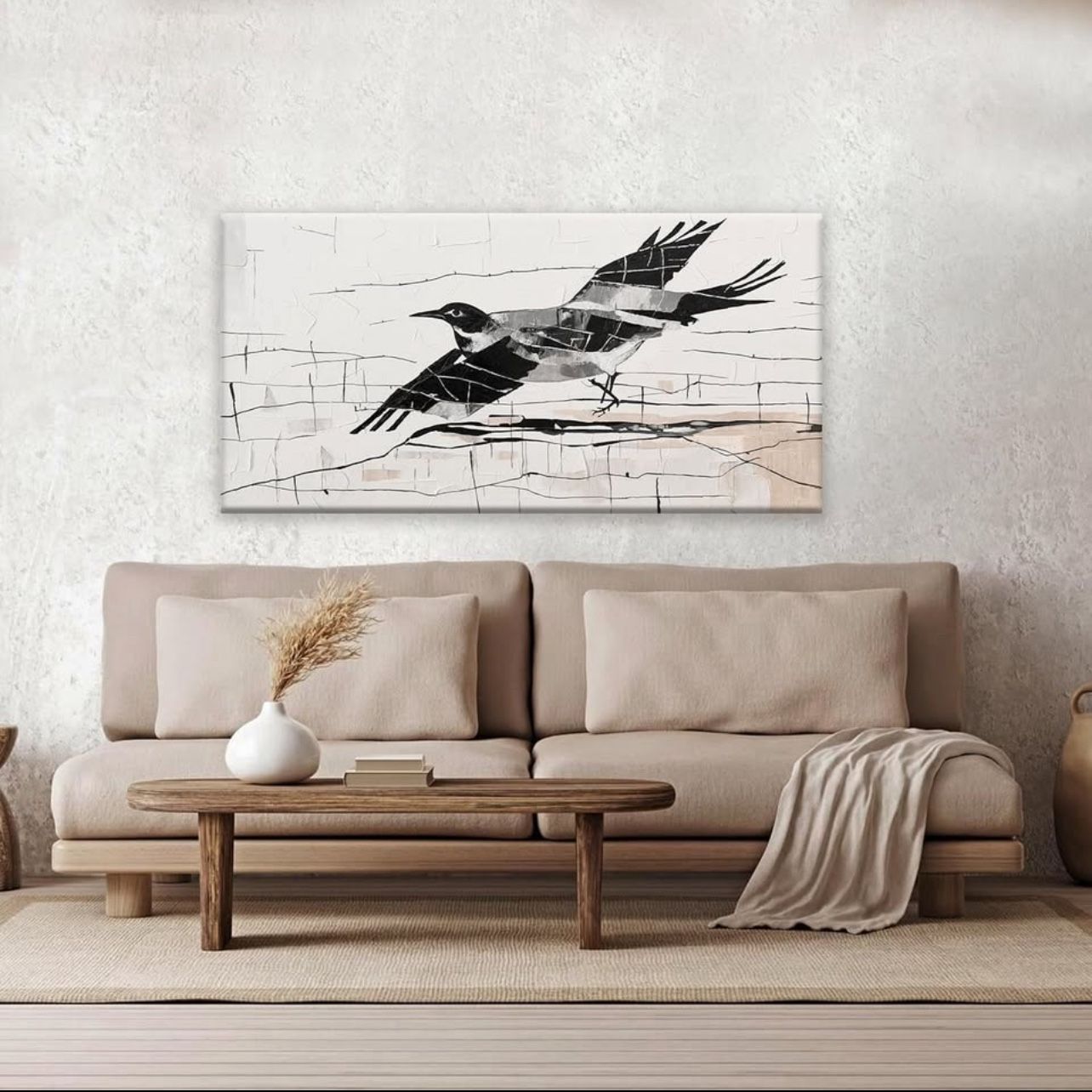Small Bird Canvas Art - Black & Grey Abstract - photo 5
