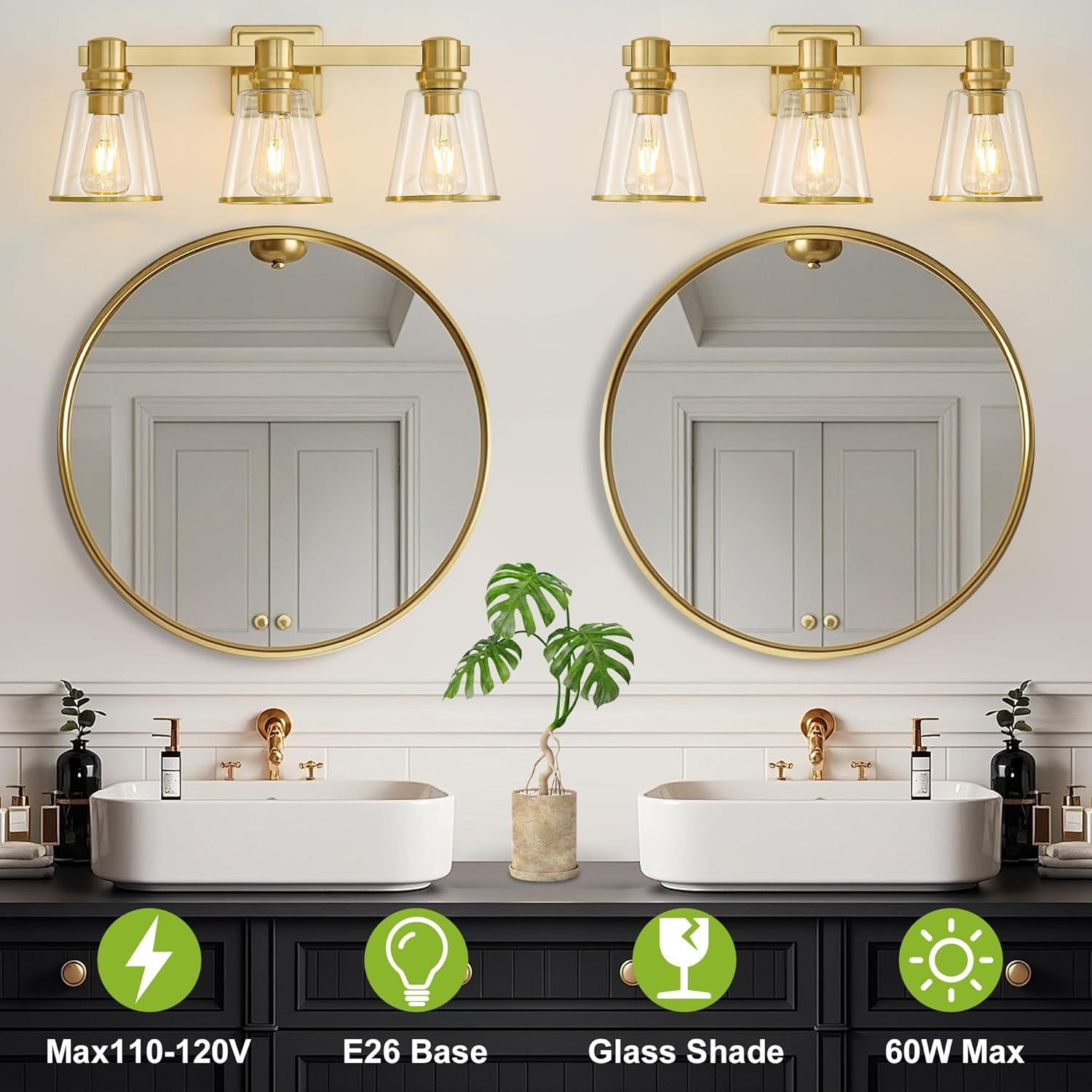 Gold 3-Light Vanity Light Fixture - photo 2