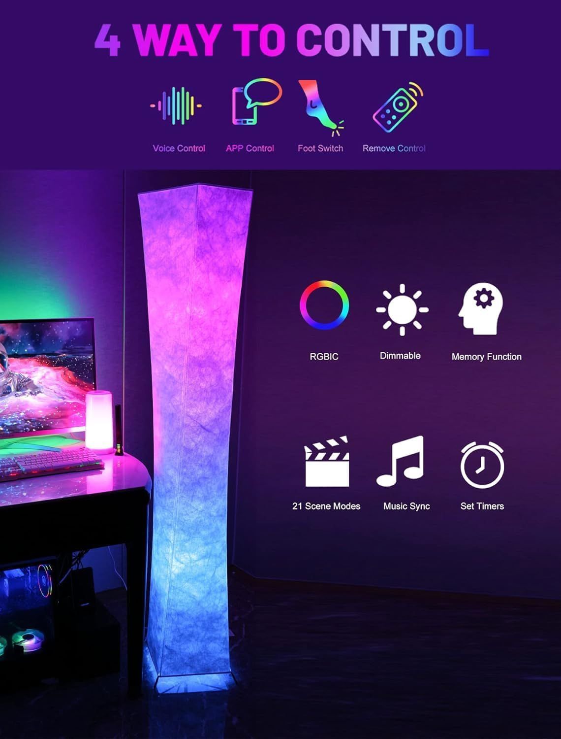 Smart RGB Floor Lamp with Remote & App Control - photo 5