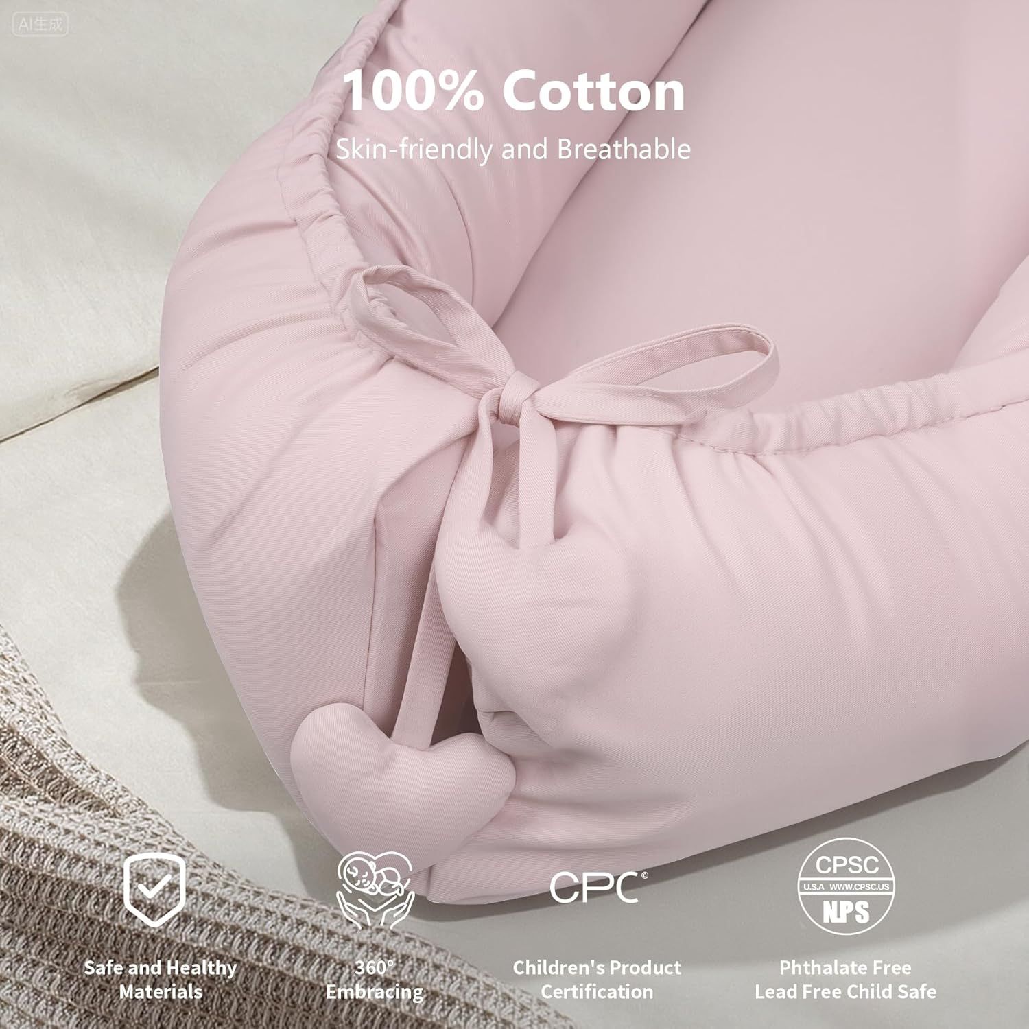 Baby Lounger for Newborn 0-24 Months - Soft Breathable Cotton - photo 3