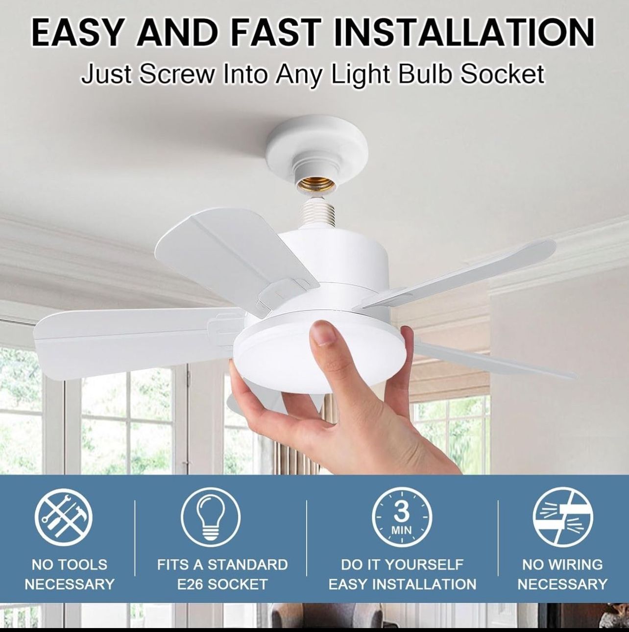 19in Socket Fan Light with Remote - photo 3