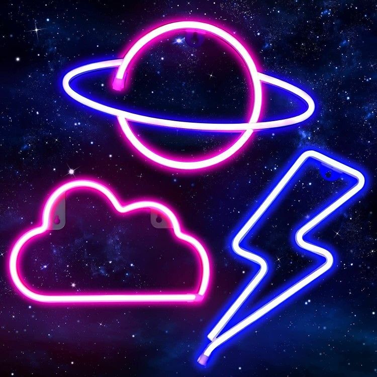 3 Neon Signs (Planet, Cloud, Lightning)