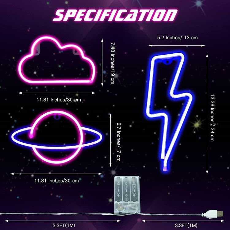 3 Neon Signs (Planet, Cloud, Lightning) - photo 3