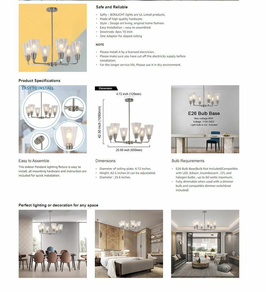 Modern Chandelier 6 Light Clear Glass Pendant Light - photo 5