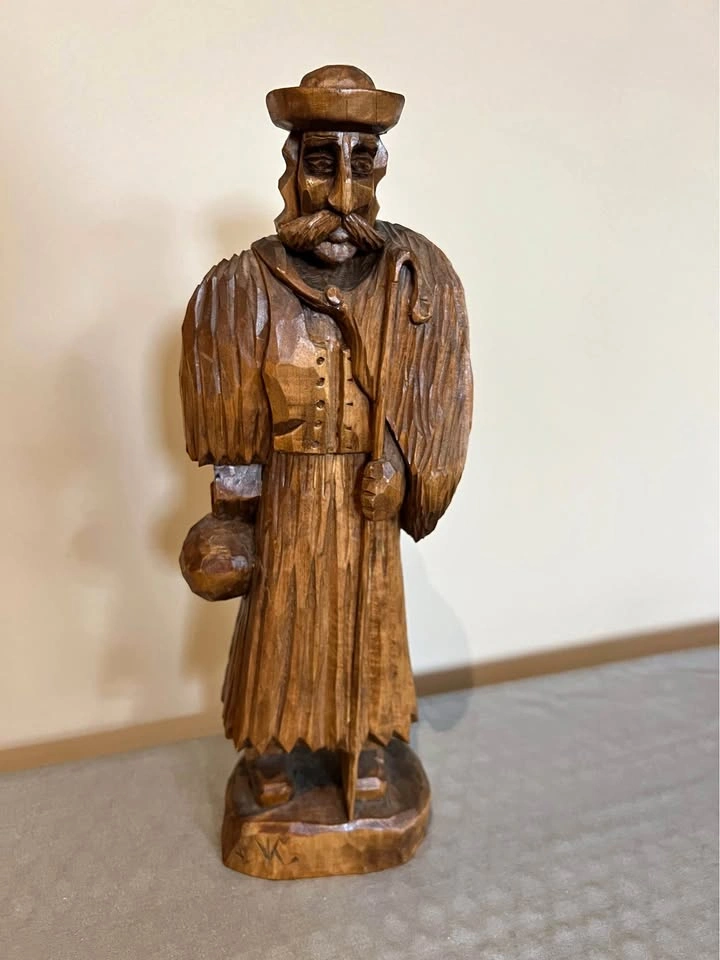 Vintage 14" tall wood carved Hungarian Shepherd