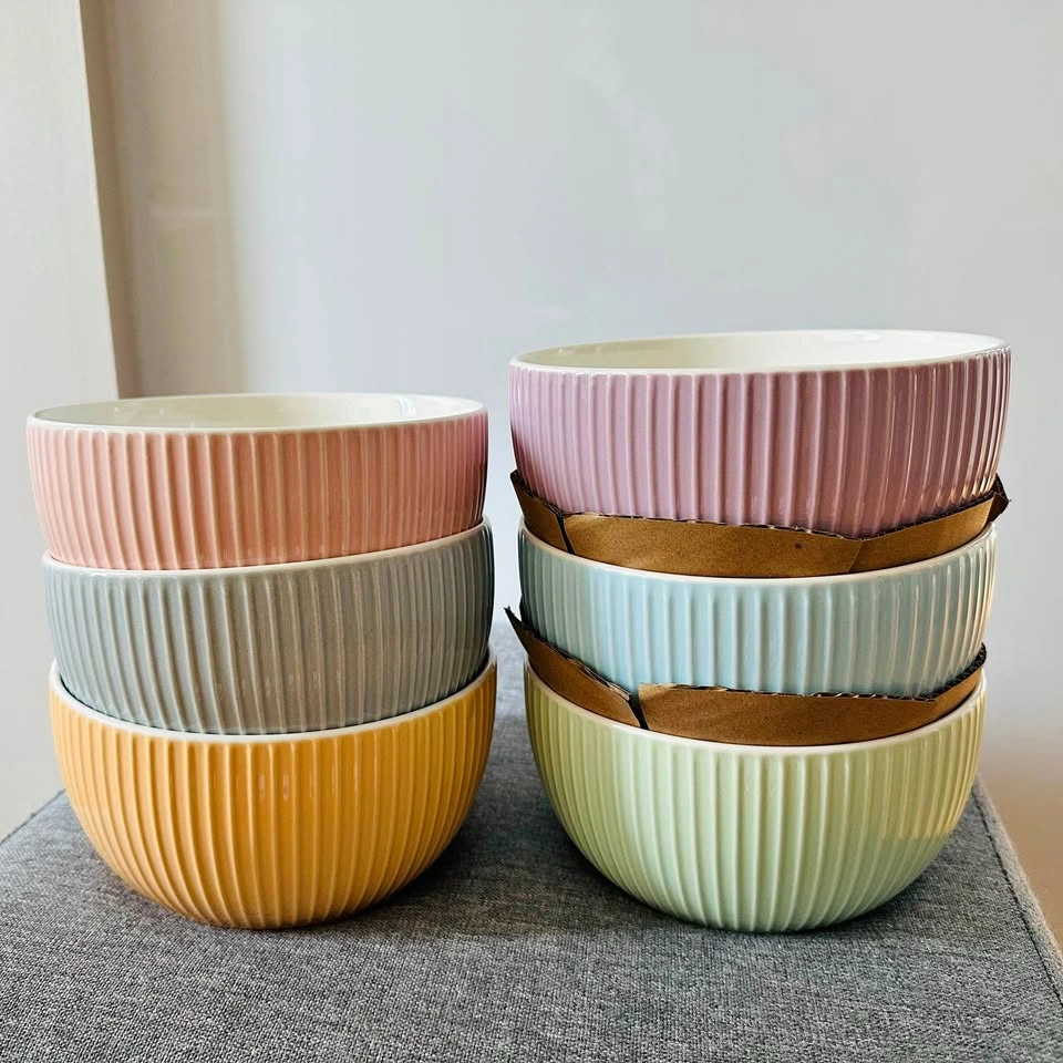 Set of 6 Pastel Ribbed Bowls