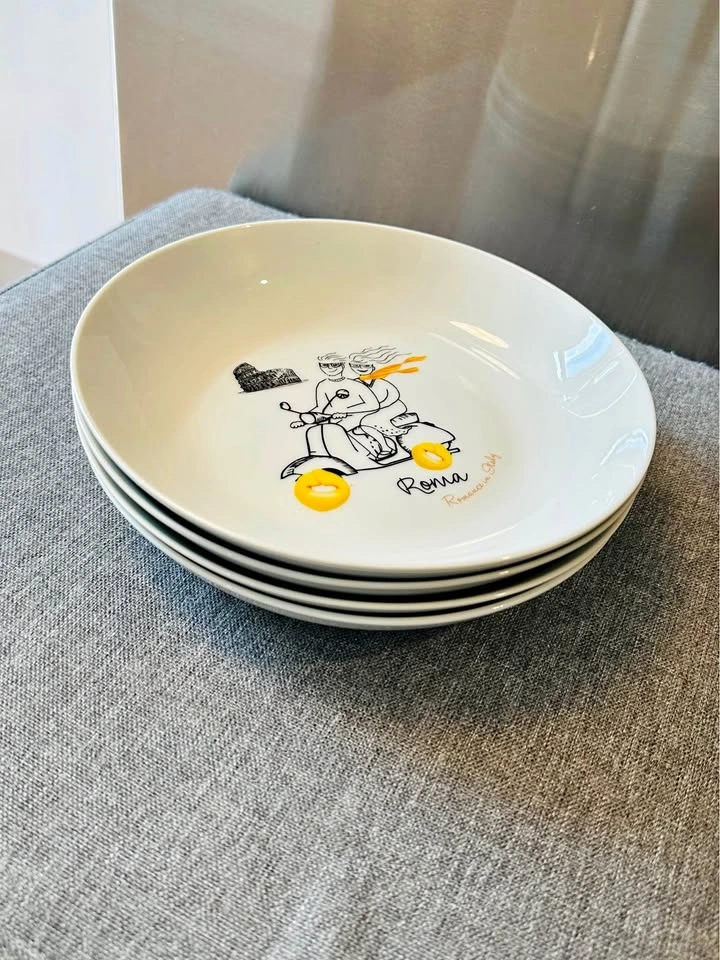 Set of 4 Italian City Pasta Bowls "Romance in Italy"