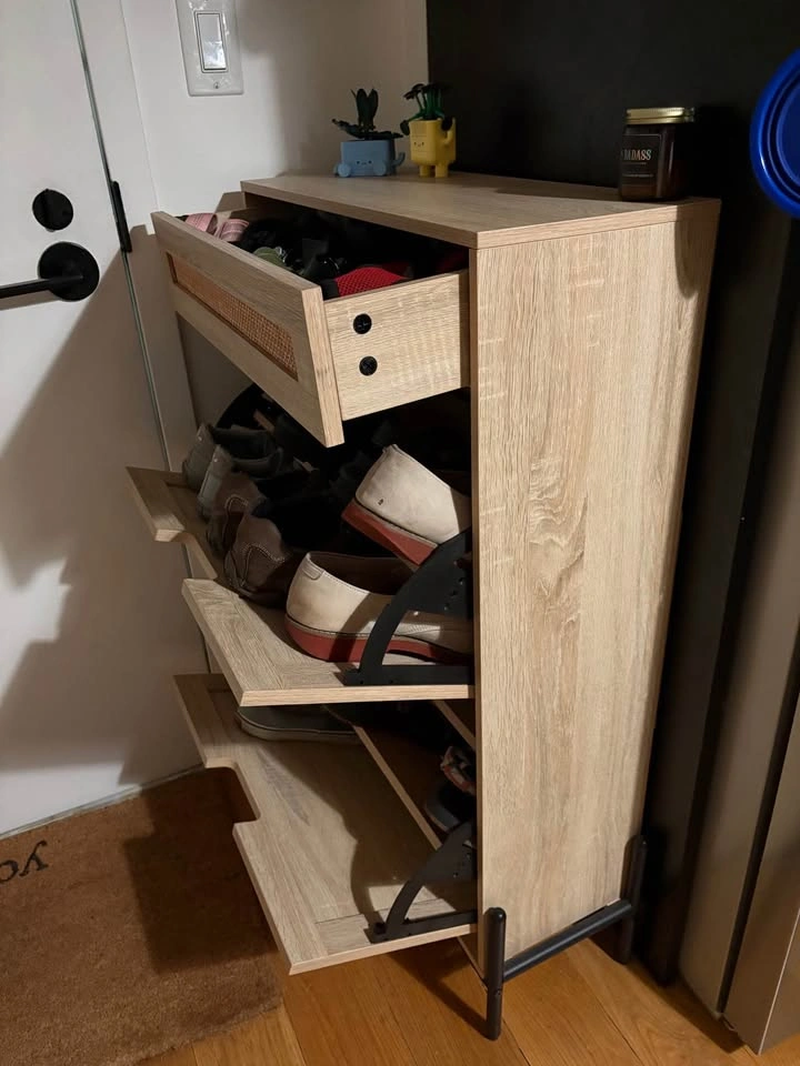 Light Wood Rattan Shoe Cabinet Storage - photo 2