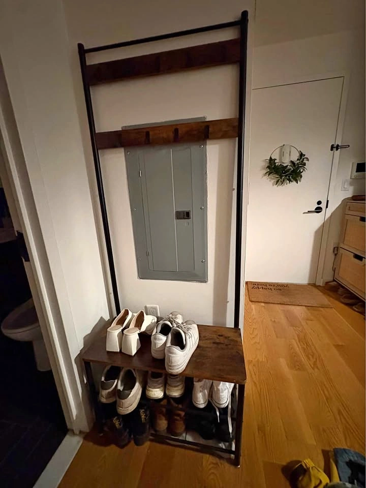Industrial Hall Tree Coat Rack with Shoe Bench Entryway Organize