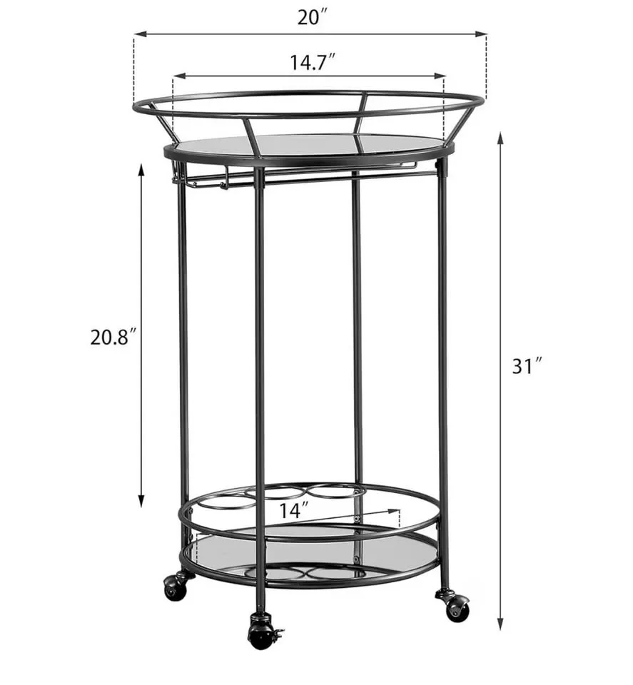 Gold Rolling Bar Cart with Glass Shelves - photo 2