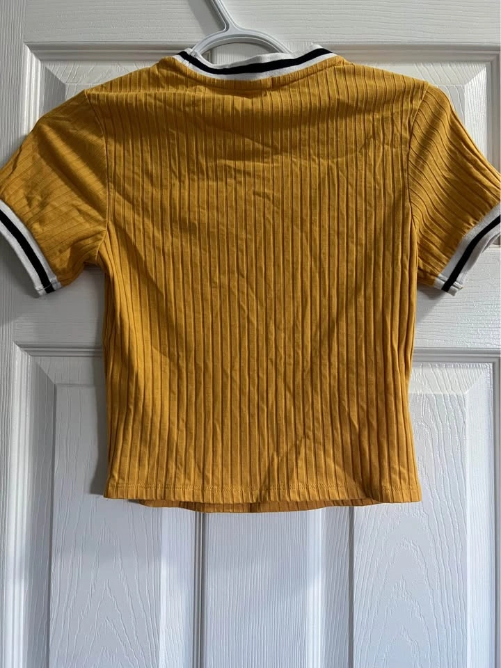 Ardene Yellow Ribbed Crop Top Striped Collar Cuffs - photo 2