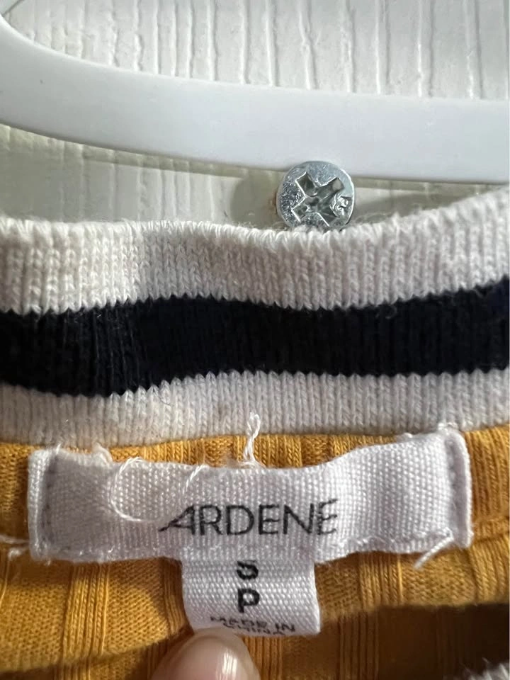 Ardene Yellow Ribbed Crop Top Striped Collar Cuffs - photo 3